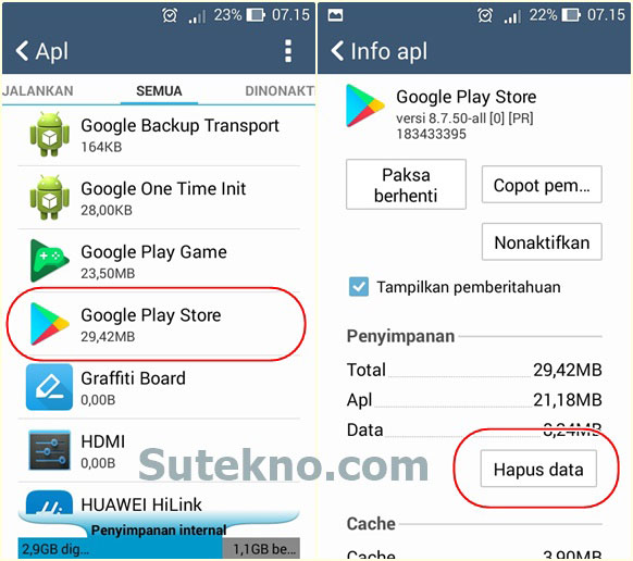 Hapus Cache Data Aplikasi Google Play Store