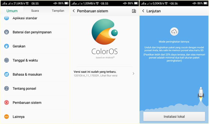 cara upgrade os oppo